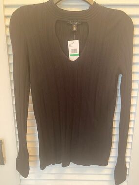 Jessica Simpson Black Ribbed Crewneck Long Sleeve Sweater